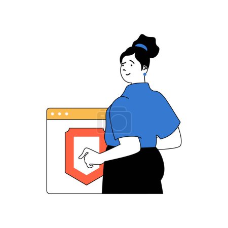 Illustration for Programming concept with cartoon people in flat design for web. Woman works in online security agency, protecting from hacker attacks. Vector illustration for social media banner, marketing material. - Royalty Free Image