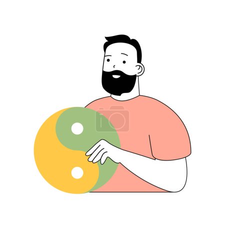 Illustration for Beauty salon concept with cartoon people in flat design for web. Man with yin yang sign work in relaxation center, making care therapy. Vector illustration for social media banner, marketing material. - Royalty Free Image