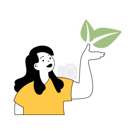 Illustration for Beauty salon concept with cartoon people in flat design for web. Woman using organic skincare eco products with natural green plants. Vector illustration for social media banner, marketing material. - Royalty Free Image