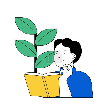 Illustration for Science laboratory concept with cartoon people in flat design for web. Scientist researching plants and learning botany encyclopedia. Vector illustration for social media banner, marketing material. - Royalty Free Image