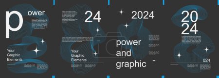 Illustration for Geometric modern banner with trendy minimalist typography design. Poster templates with dynamic grids of fractal lines in round forms and wavy shapes and text elements on dark. Vector illustration. - Royalty Free Image