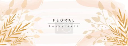 Illustration for Floral horizontal web banner. Abstract pastel leaves and plant foliage, twigs and herbs on elegant decorative background. Vector illustration for header website, cover templates in modern design - Royalty Free Image