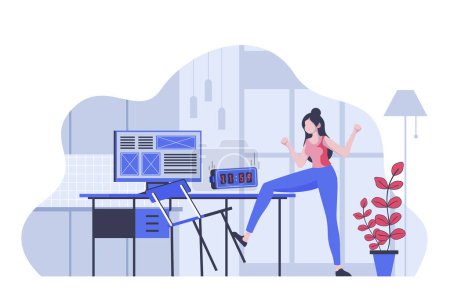 Illustration for Deadline concept with cartoon people in flat design for web. Nervous woman missing countdown time clock and hurrying complete project. Vector illustration for social media banner, marketing material. - Royalty Free Image