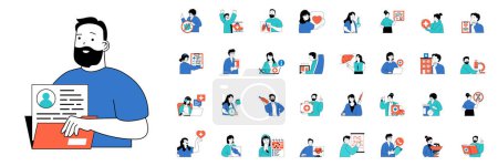 Illustration for Medical concept with character situations mega set in flat web design. Bundle of scenes people get diagnosis and doctor treatment, make laboratory test and vaccination at clinic. Vector illustrations. - Royalty Free Image