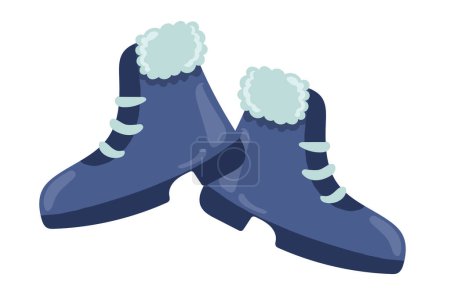Illustration for Winter blue shoes in flat design. Seasonal warm footwear with fur. Vector illustration isolated. - Royalty Free Image