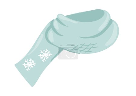 Téléchargez les illustrations : Écharpe tricotée chaude au design plat. Accessoire saisonnier cou avec flocons de neige. Illustration vectorielle isolée. - en licence libre de droit