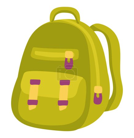 Illustration for Green schoolbag in flat design. School backpack, student textile rucksack. Vector illustration isolated. - Royalty Free Image