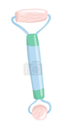 Roller massager in flat design. Face massage tool with quartz stones. Vector illustration isolated.