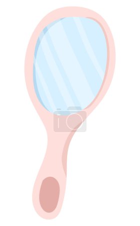 Illustration for Pink hand mirror in flat design. Vintage reflection accessory for makeup. Vector illustration isolated. - Royalty Free Image