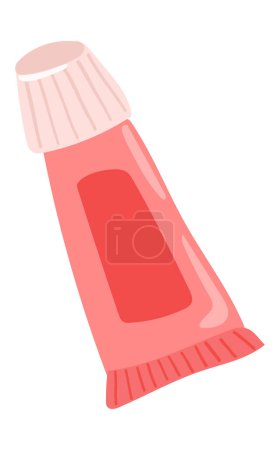Téléchargez les illustrations : Lip balm tube in flat design. Pink liquid lipstick cosmetic product. Vector illustration isolated. - en licence libre de droit