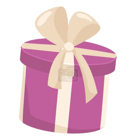 Ilustración de Caja de regalo de diseño plano. Regalo redondeado púrpura con cinta y lazo. Ilustración vectorial aislada. - Imagen libre de derechos