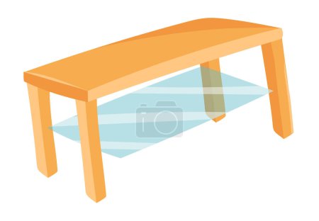 Illustration for Coffee table in flat design. Furniture with wooden tabletop and glass shelf. Vector illustration isolated. - Royalty Free Image