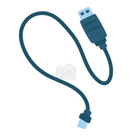 Ilustración de Cable USB de diseño plano. Cable de cargador de teléfono móvil o conector de gadgets. Ilustración vectorial aislada. - Imagen libre de derechos