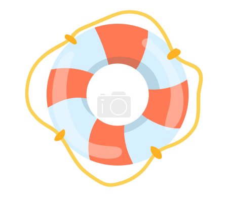 Illustration for Lifebuoy with rope in flat design. Swimming rescue ring for help emergency. Vector illustration isolated. - Royalty Free Image