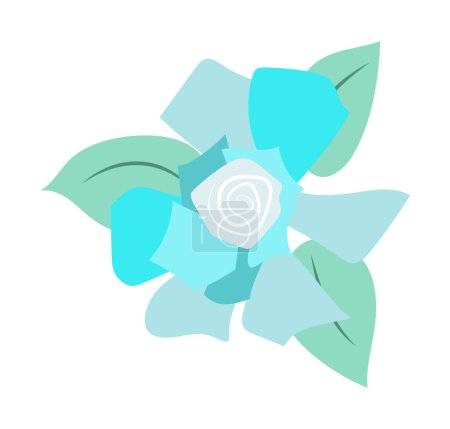 Ilustración de Cabeza rosa azul abstracta en diseño plano. Flor con remolino, pétalos y hojas. Ilustración vectorial aislada. - Imagen libre de derechos
