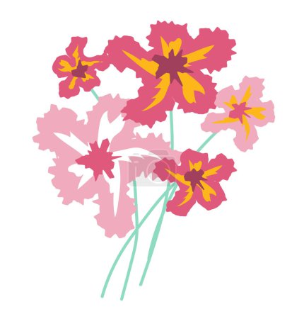 Ilustración de Ramo de flores abstracto plano en diseño plano. Flores rosas y rojas. Ilustración vectorial aislada. - Imagen libre de derechos
