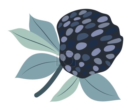 Ilustración de Hortensia azul profundo abstracta en diseño plano. Ramita floreciente con hojas. Ilustración vectorial aislada. - Imagen libre de derechos