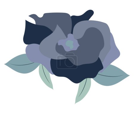 Ilustración de Cabeza rosa azul abstracta en diseño plano. Flor de peonía con hojas de primer plano. Ilustración vectorial aislada. - Imagen libre de derechos
