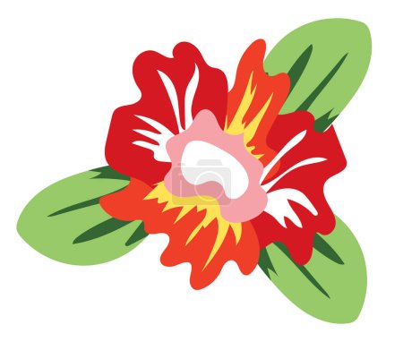 Ilustración de Flor tropical roja abstracta de diseño plano. hibisco en flor o cabeza de rosa. Ilustración vectorial aislada. - Imagen libre de derechos