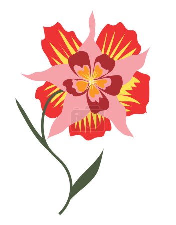 Illustration for Abstract red tropical flower in flat design. Blooming hibiscus or lily. Vector illustration isolated. - Royalty Free Image