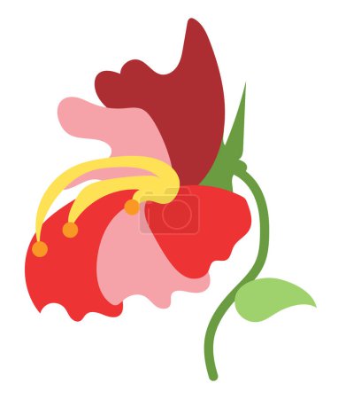 Illustration for Red tropical flower in flat design. Abstract blooming hibiscus or iris. Vector illustration isolated. - Royalty Free Image