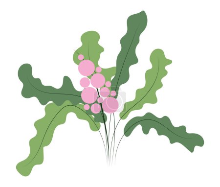 Ilustración de Flor silvestre rosa abstracta de diseño plano. Flor decorativa con hojas. Ilustración vectorial aislada. - Imagen libre de derechos