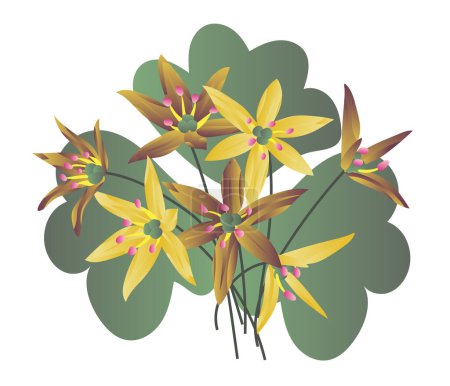 Illustration for Abstract yellow lily flowers in bush in flat design. Blooming blossoms. Vector illustration isolated. - Royalty Free Image