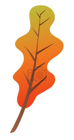 Illustration for Orange oak leaf with twig in flat design. Decorative curved shape foliage. Vector illustration isolated. - Royalty Free Image