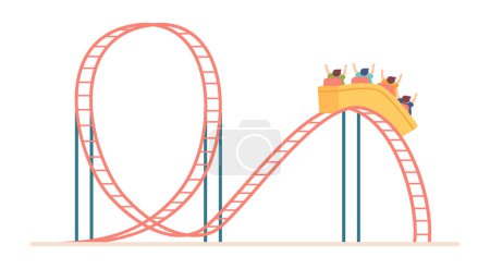 Illustration for Roller coaster in flat design. Extreme attraction at amusement park. Vector illustration isolated. - Royalty Free Image