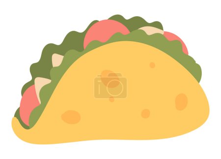 Illustration for Tacos in tortilla in flat design. Mexican fast food menu for takeout dinner. Vector illustration isolated. - Royalty Free Image