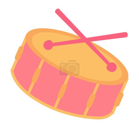 Ilustración de Tambor y palillos de madera de diseño plano. Instrumento de percusión musical. Ilustración vectorial aislada. - Imagen libre de derechos