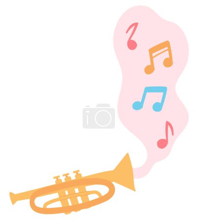 Illustration for Trumpet with notes melody in flat design. Musical orchestra instrument. Vector illustration isolated. - Royalty Free Image
