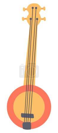 Téléchargez les illustrations : Banjo américain au design plat. Instrument de musique folklorique traditionnelle. Illustration vectorielle isolée. - en licence libre de droit