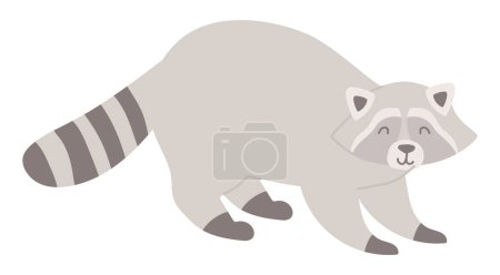 Ilustración de Bonito mapache de diseño plano. Feliz ladrón de mascotas curioso con cola rayada. Ilustración vectorial aislada. - Imagen libre de derechos