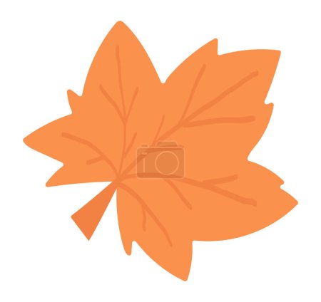 Illustration for Autumn maple leaf in flat design. Cute orange falling foliage with veins. Vector illustration isolated. - Royalty Free Image