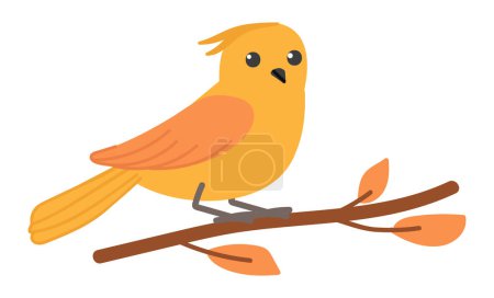 Ilustración de Pájaro naranja en rama en diseño plano. El pajarito del bosque se sienta en la ramita de otoño. Ilustración vectorial aislada. - Imagen libre de derechos