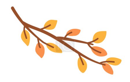 Ilustración de Rama otoñal con hojas de diseño plano. Ramita de follaje naranja y amarilla. Ilustración vectorial aislada. - Imagen libre de derechos
