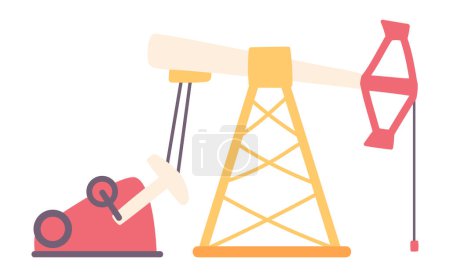Oil rig with crane in flat design. Oil pumpjack machine for extraction. Vector illustration isolated.