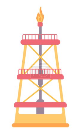 Illustration for Oil derrick with fire in flat design. Petrochemical refinery factory. Vector illustration isolated. - Royalty Free Image