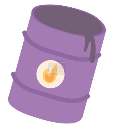 Illustration for Oil barrel in flat design. Petroleum container with flowing fuel drops. Vector illustration isolated. - Royalty Free Image