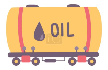 Illustration for Oil tank on wheels in flat design. Gasoline transportation tanker. Vector illustration isolated. - Royalty Free Image
