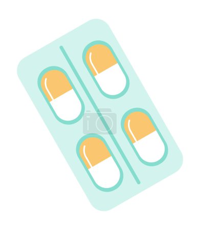 Illustration for Tablets blister in flat design. Medication capsules in plastic packaging. Vector illustration isolated. - Royalty Free Image