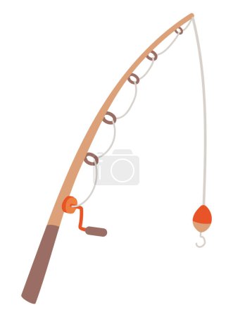 Ilustración de Caña de pescar de diseño plano. Girando con anzuelo para pescador. Ilustración vectorial aislada. - Imagen libre de derechos