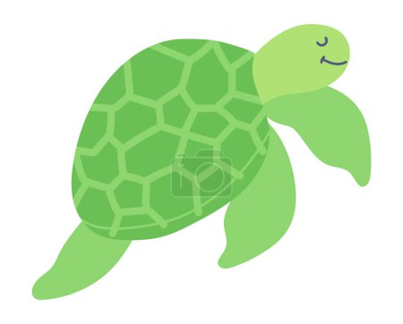 Téléchargez les illustrations : Mignonne tortue verte au design plat. Bonne baignade sous-marine tortue. Illustration vectorielle isolée. - en licence libre de droit
