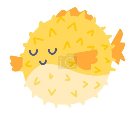 Niedlicher orangefarbener Fugu-Fisch in flachem Design. Tropischer schwimmender Pusteblume. Vektorabbildung isoliert.