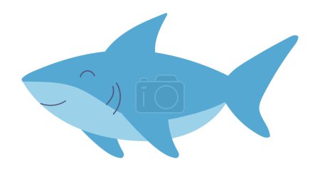 Illustration for Cute blue shark in flat design. Happy underwater swimming predator fish. Vector illustration isolated. - Royalty Free Image