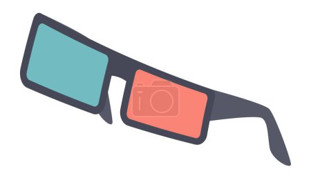 Illustration for Cinema 3d glasses in flat design. Movie eyeglass with blue and red lens. Vector illustration isolated. - Royalty Free Image