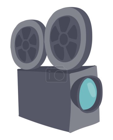 Illustration for Video camera with reels in flat design. Vintage movie projector for cinema. Vector illustration isolated. - Royalty Free Image