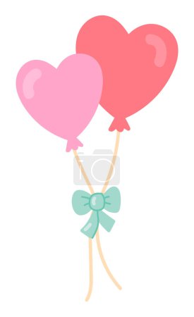Illustration for Heart shape balloons in flat design. Valentine day party decoration. Vector illustration isolated. - Royalty Free Image