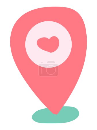Heart shape location pin in flat design. Favourite place marker, dating pointer. Vector illustration isolated.